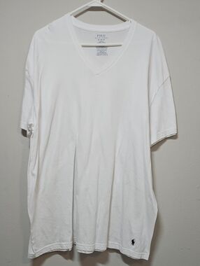 Polo by Ralph Lauren XL Men’s White V-Neck Tee with Polo Logo